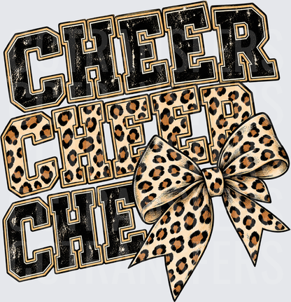 Cheer Stacked Varsity Letters Leopard Print Bow (DTF)