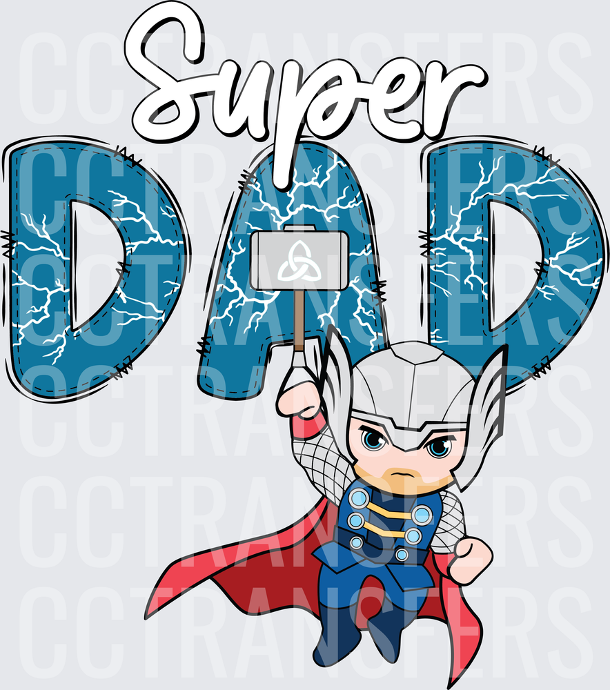 Super Dad Lightning Hammer Hero Chibi Design (DTF)