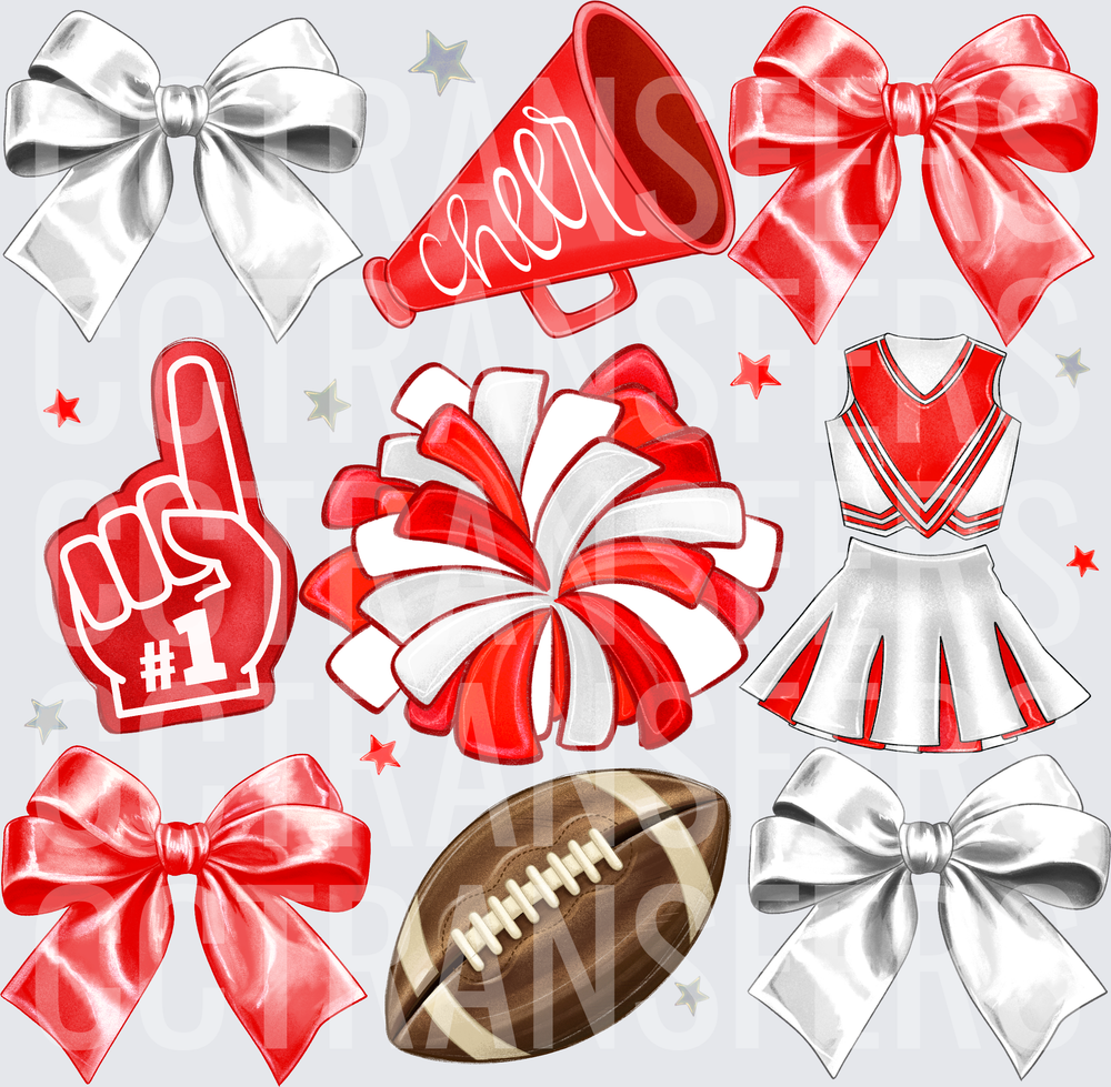 Red & White Cheer Squad Elements Collage (DTF)