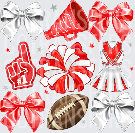 Red & White Cheer Squad Elements Collage (DTF)