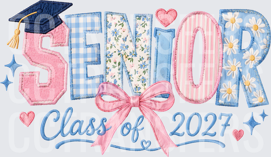 Senior Class of 2027 Patchwork Floral Bow Graduation (DTF)