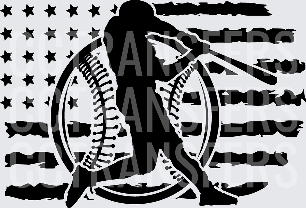 Patriotic Baseball Batter Silhouette Distressed Flag (DTF)