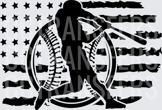 Patriotic Baseball Batter Silhouette Distressed Flag (DTF)