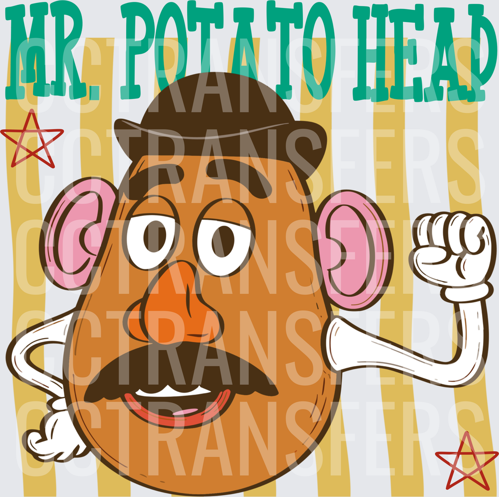 Mr. Potato Head Cartoon Character Striped Background (DTF)