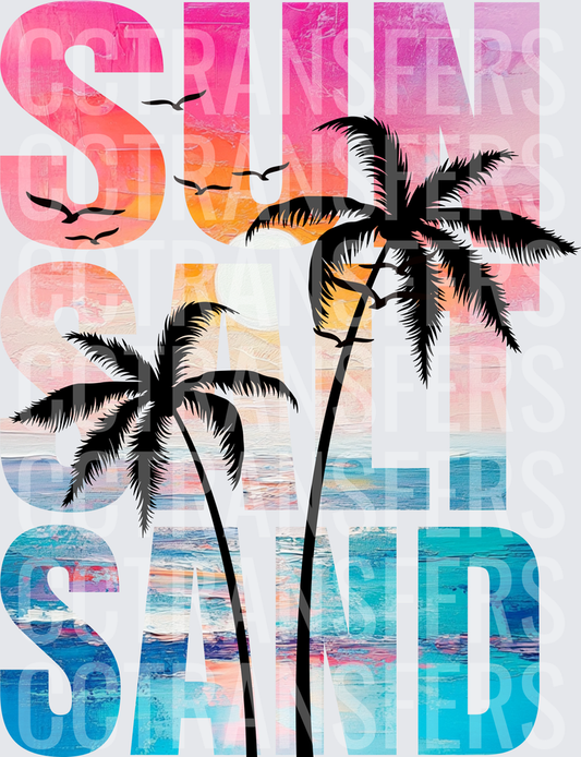 Sun Salt Sand Tropical Palm Tree Sunset Beach Design (DTF)