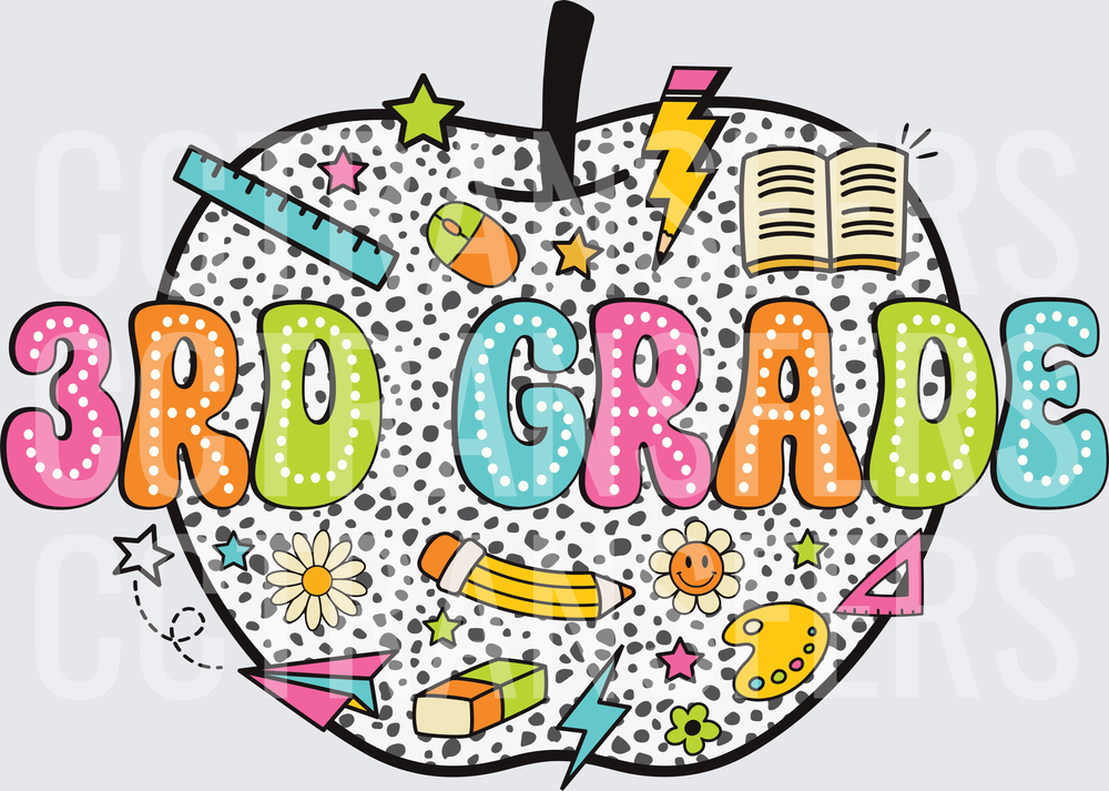 3rd Grade Dalmatian Apple School Supplies (DTF)