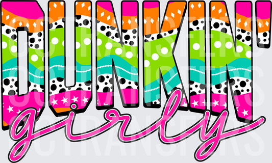 Dunkin Girly Bold Patterned Colorful Lettering (DTF)