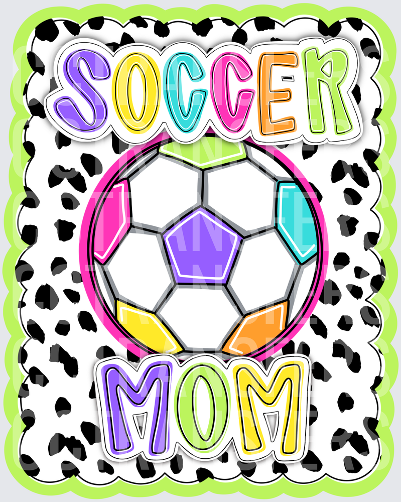 Colorful Soccer Mom Dalmatian Print Bold Text (DTF)