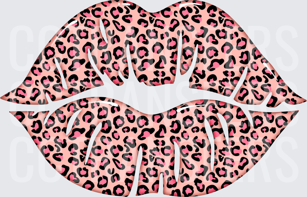 Pink Leopard Print Glossy Lips Kiss Mark (DTF)