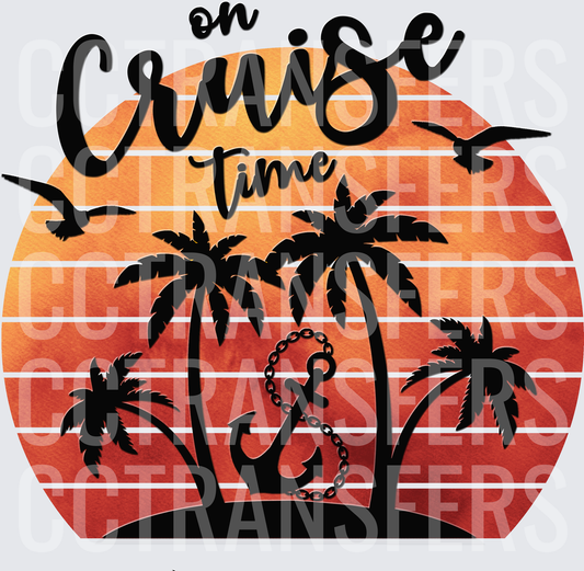 On Cruise Time Retro Sunset Palm Trees Anchor (DTF)