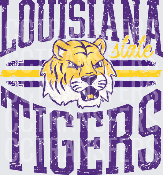 Louisiana State Tigers Vintage Grunge Tiger Mascot (DTF)