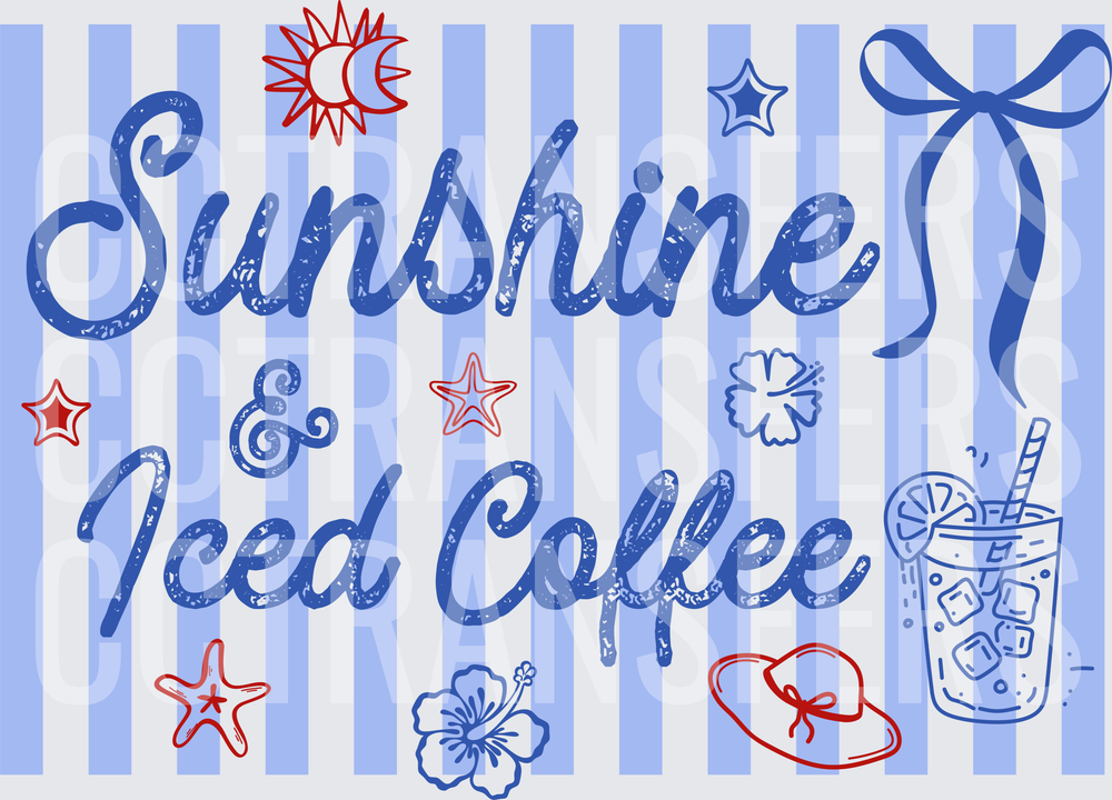 Sunshine & Iced Coffee Summer Stripe Script (DTF)
