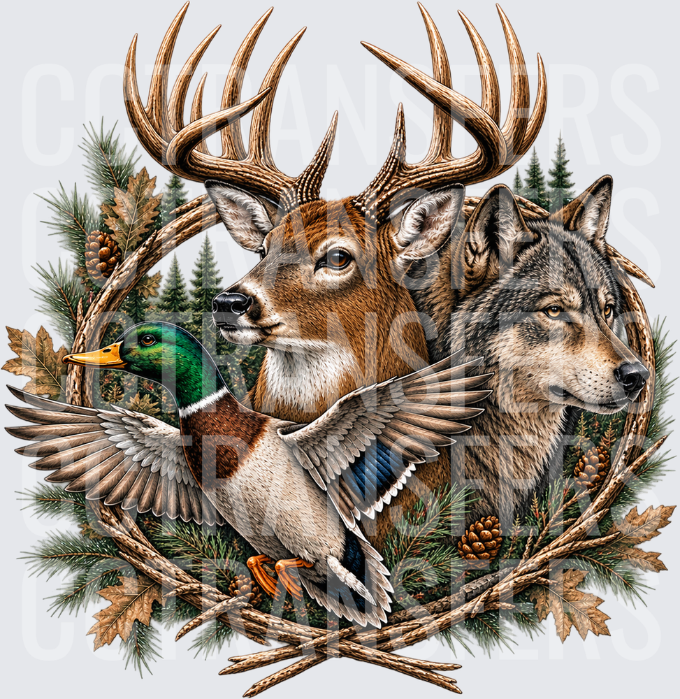 Whitetail Buck, Wolf & Mallard Duck Wildlife Wreath (DTF)