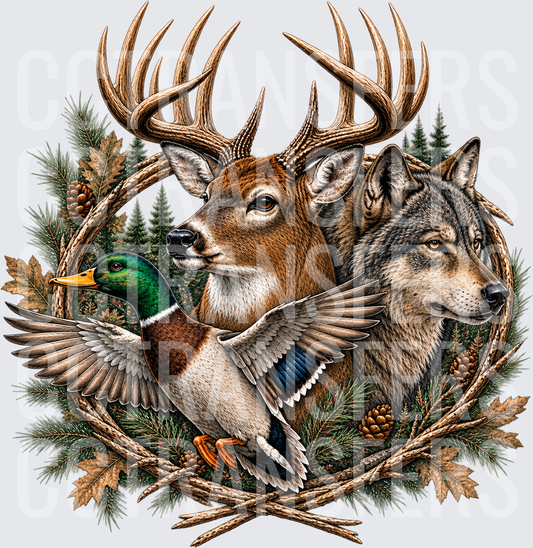 Whitetail Buck, Wolf & Mallard Duck Wildlife Wreath (DTF)