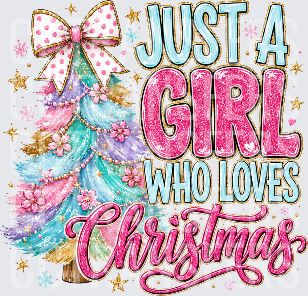 Just A Girl Who Loves Christmas Glitter Tree Bow (DTF)
