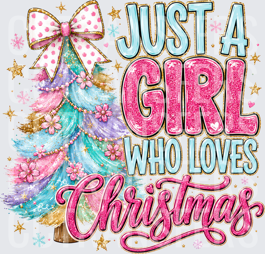 Just A Girl Who Loves Christmas Glitter Tree Bow (DTF)