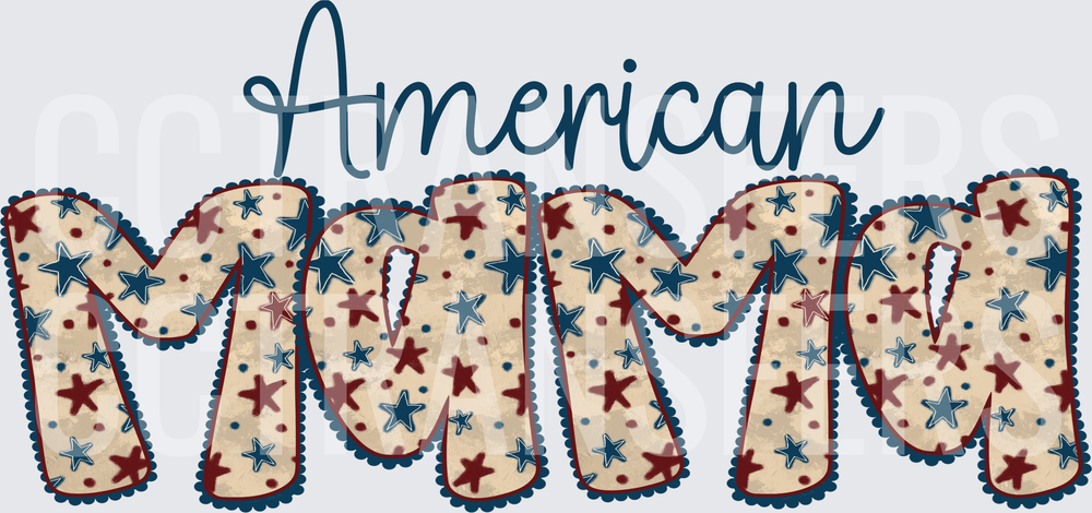 American Mama Patriotic Stars Script Lettering (DTF)