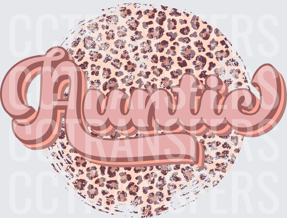 Auntie Retro Script Leopard Print Circle (DTF)