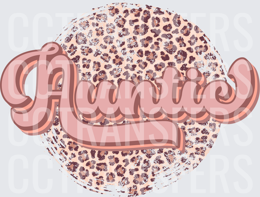Auntie Retro Script Leopard Print Circle (DTF)