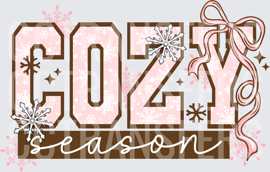 Cozy Season Pink Varsity Letters Snowflakes Bow (DTF)