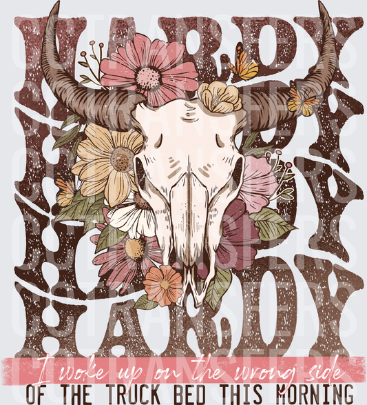 Nardy Hardy Wrong Side of the Truck Bed Floral Bull Skull (DTF)