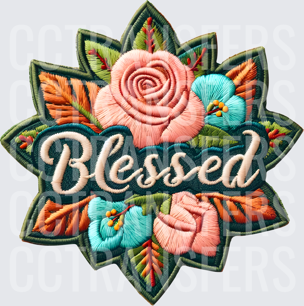 Blessed Embroidered Floral Patch Design (DTF)