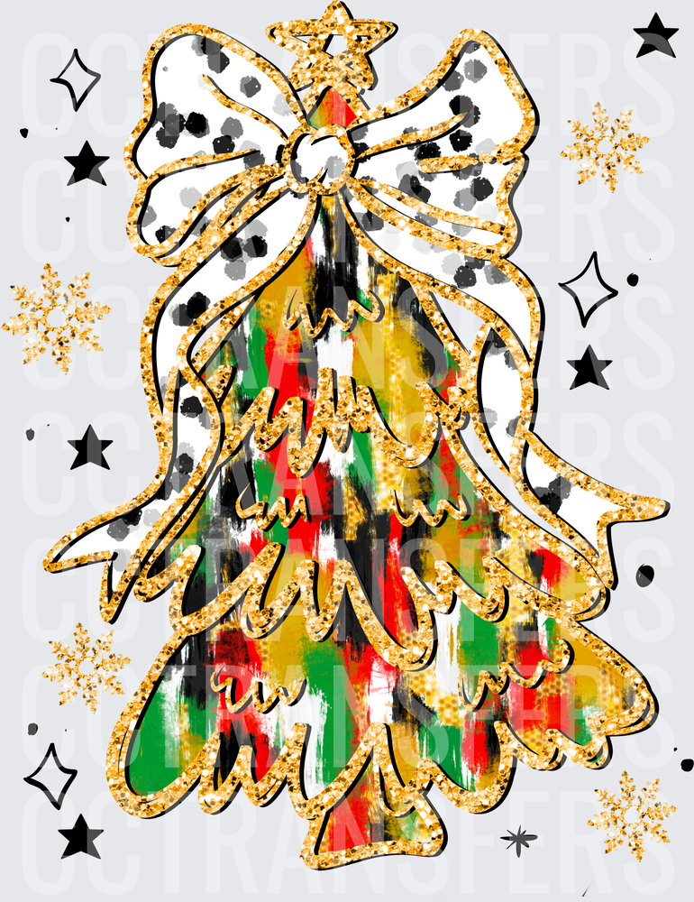 Glitter Gold Christmas Tree Bow Stars Snowflakes (DTF)