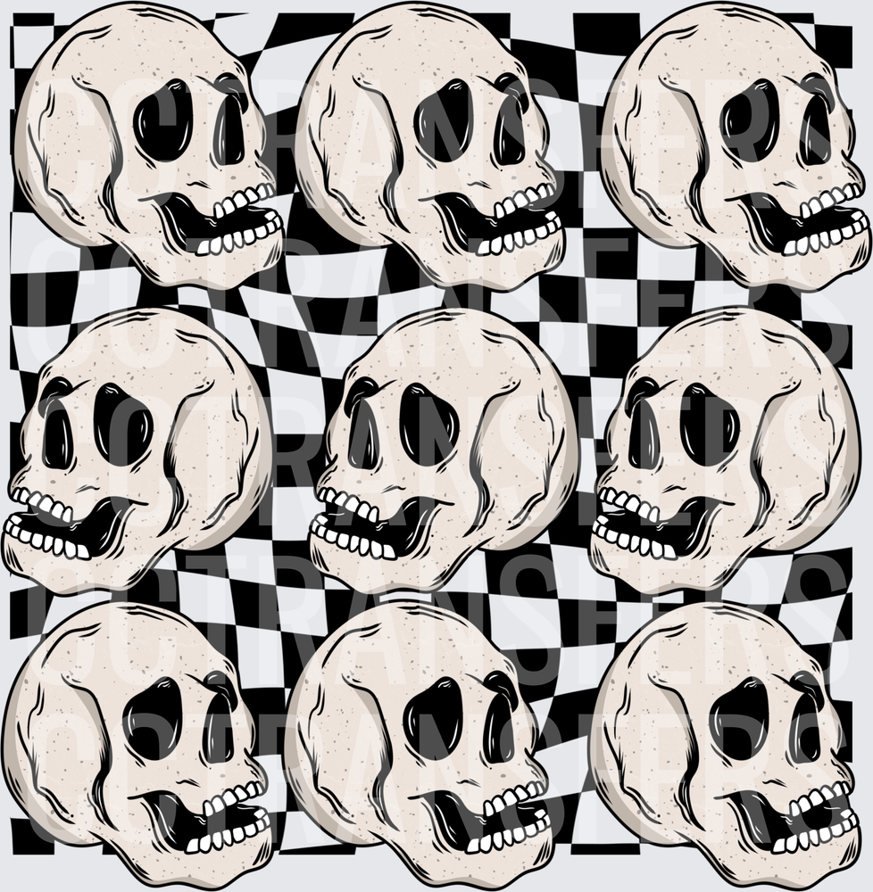 Nine Skulls Repeat Warped Checkerboard Pattern (DTF)
