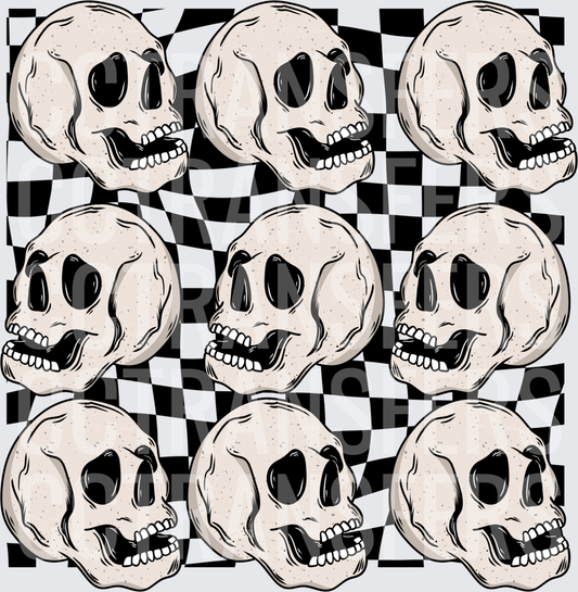 Nine Skulls Repeat Warped Checkerboard Pattern (DTF)