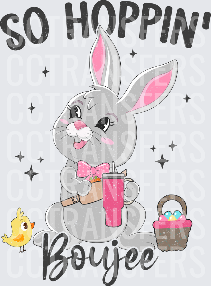 So Hoppin' Boujee Easter Bunny with Pink Tumbler (DTF)