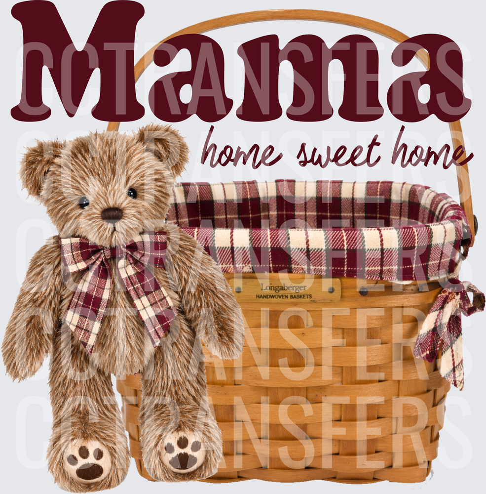 Mama Home Sweet Home Teddy Bear Woven Basket (DTF)