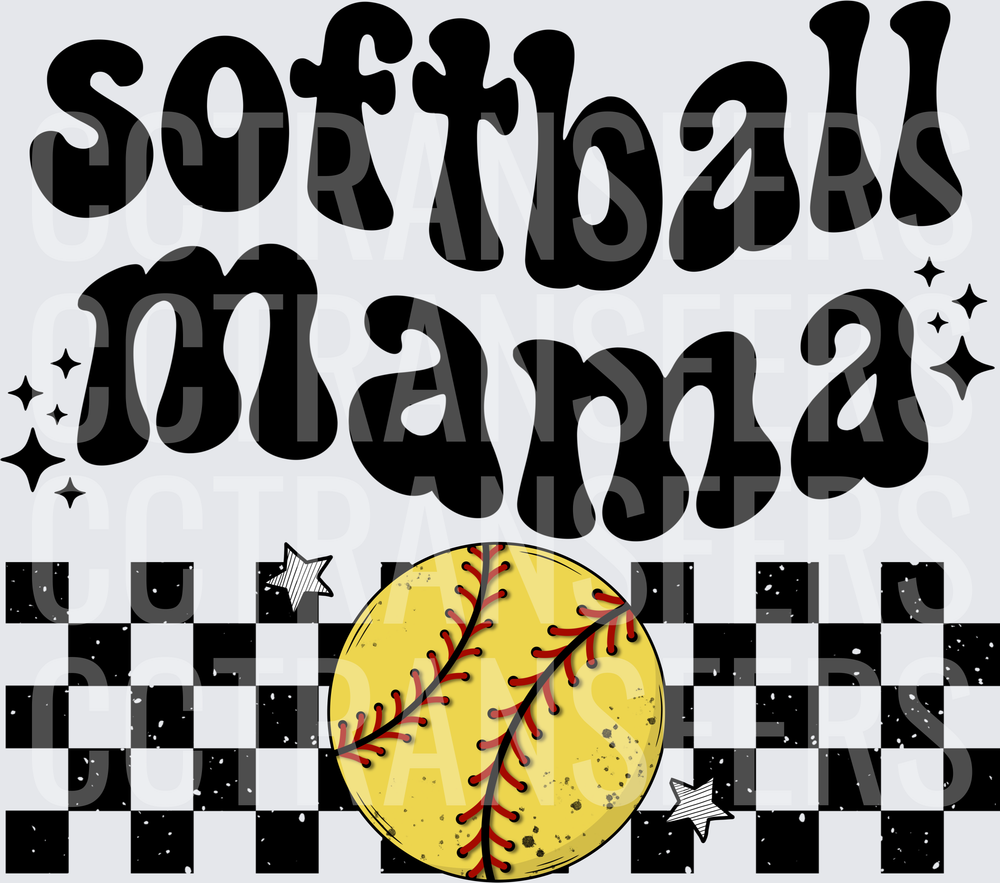 Softball Mama Retro Groovy Checkered Ball Stars (DTF)