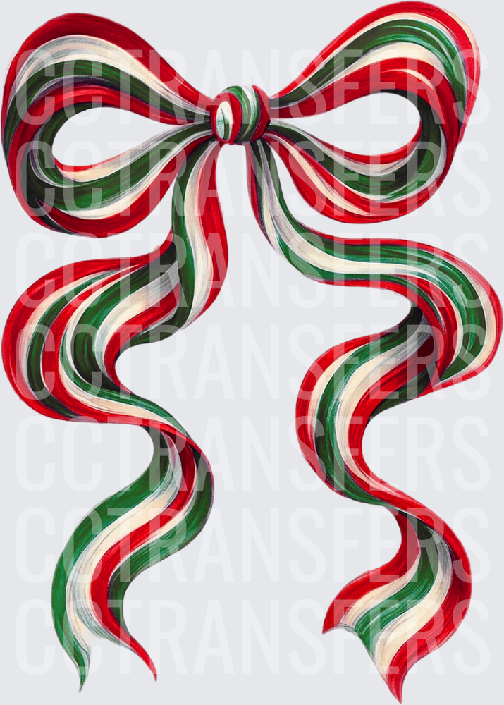Red Green White Striped Christmas Ribbon Bow (DTF)