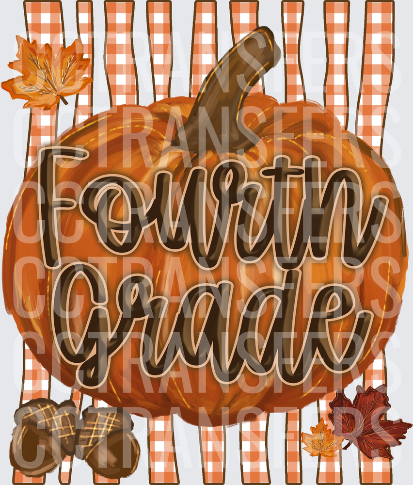 Fourth Grade Fall Pumpkin Gingham Autumn Leaves (DTF)