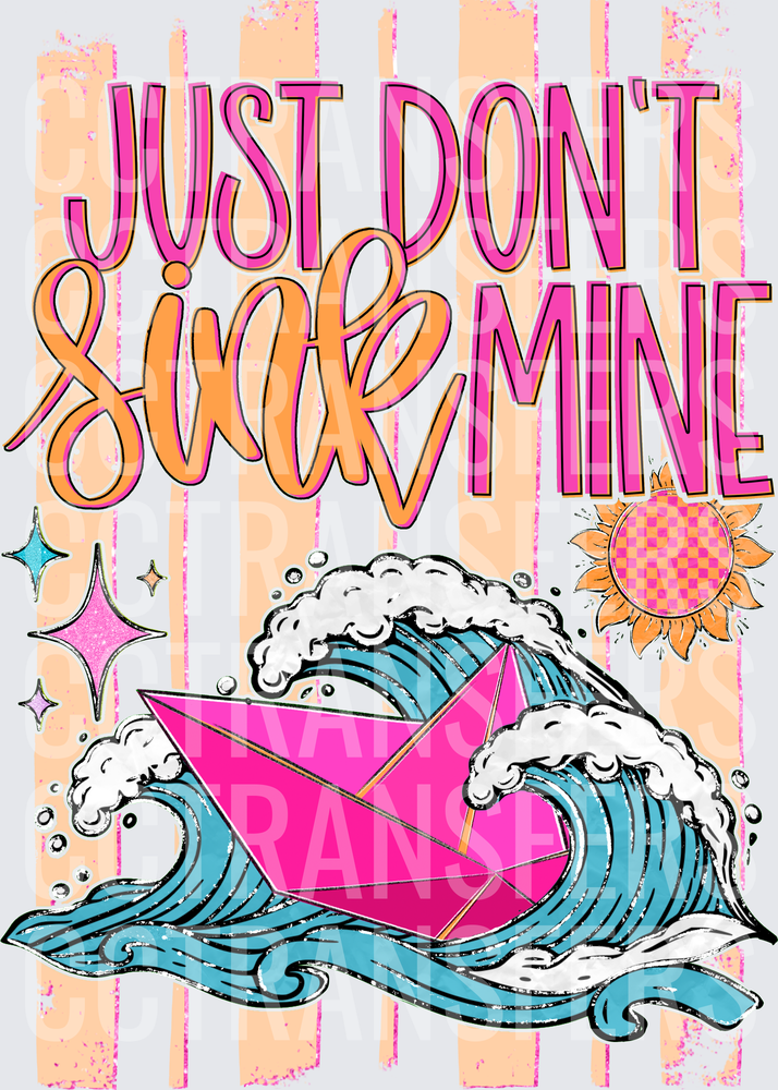 Just Don't Sink Mine Pink Paper Boat Ocean Wave (DTF)