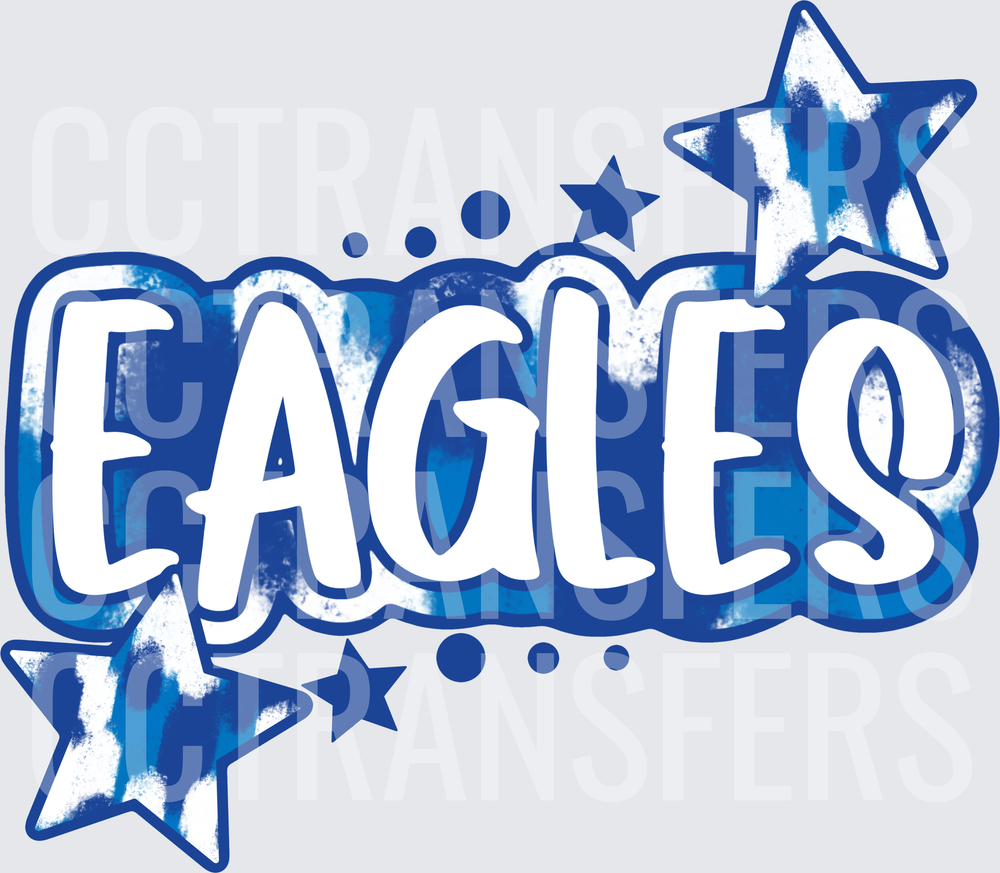 Eagles Blue Tie-Dye Stars Bubble Letter Design (DTF)