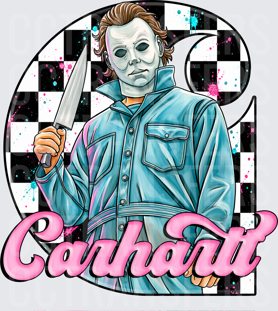 Horror Slasher Masked Killer Holding Knife Checkered (DTF)