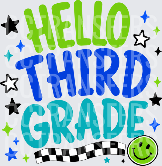 Hello Third Grade Bold Stars Smiley Face (DTF)