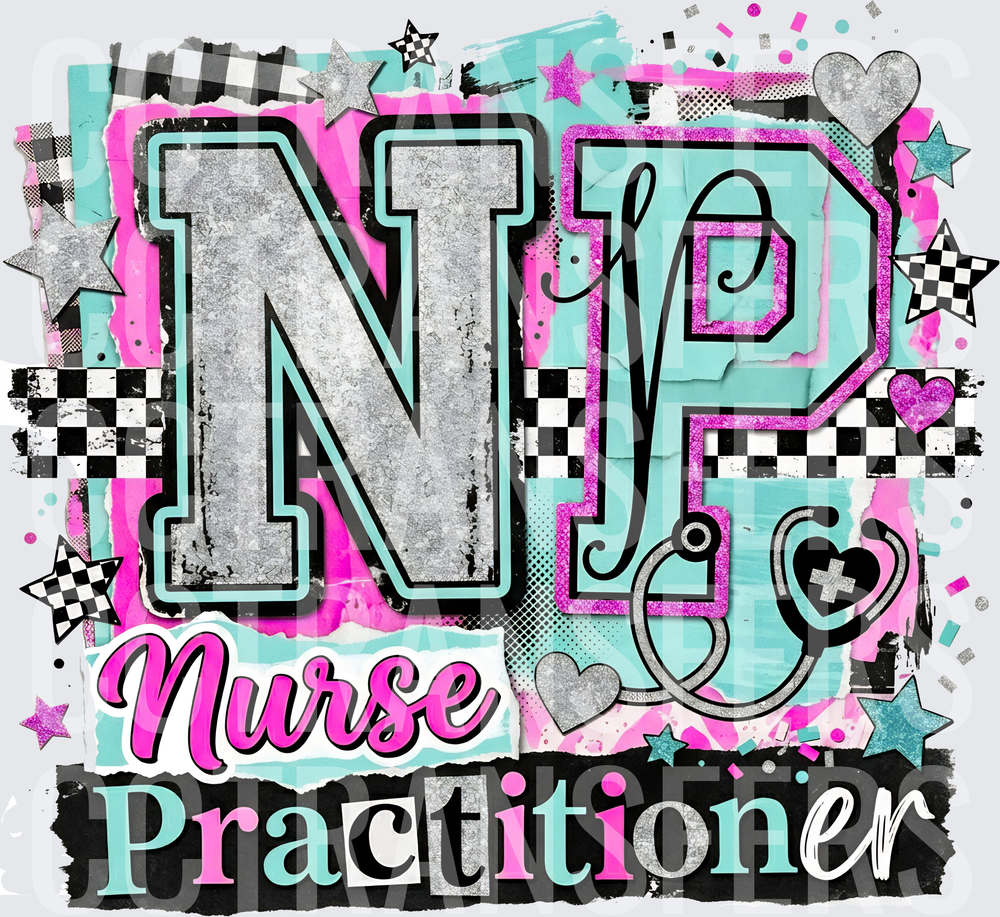 NP Nurse Practitioner Bold Varsity Letters Stethoscope (DTF)