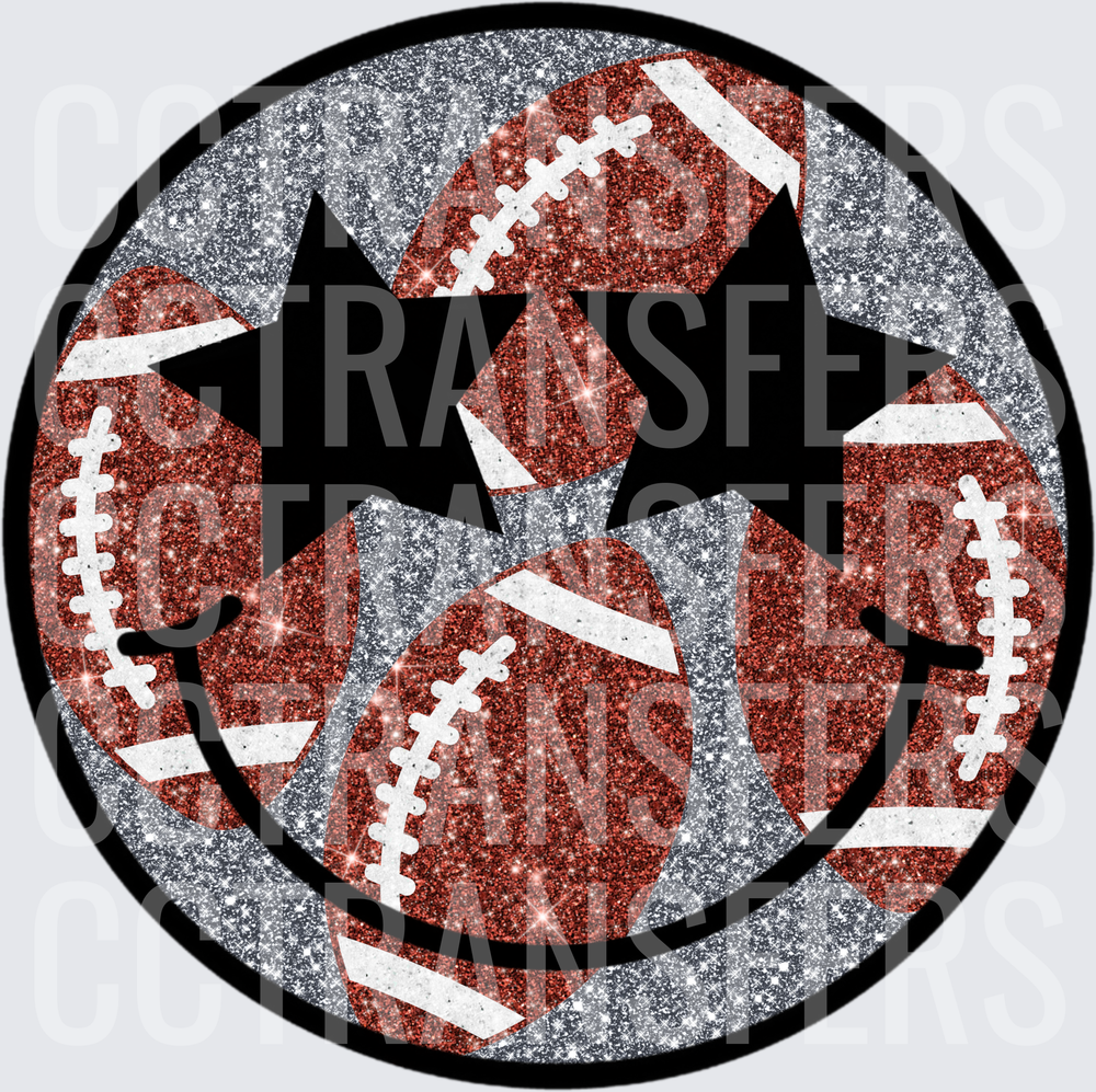 Glitter Football Smiley Face Three Stars Circle (DTF)