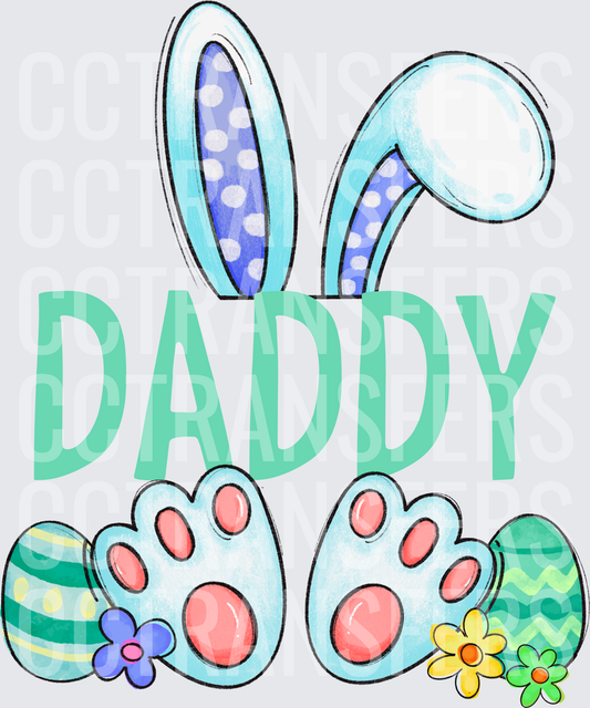 Daddy Easter Bunny Ears Paws Eggs Flowers (DTF)
