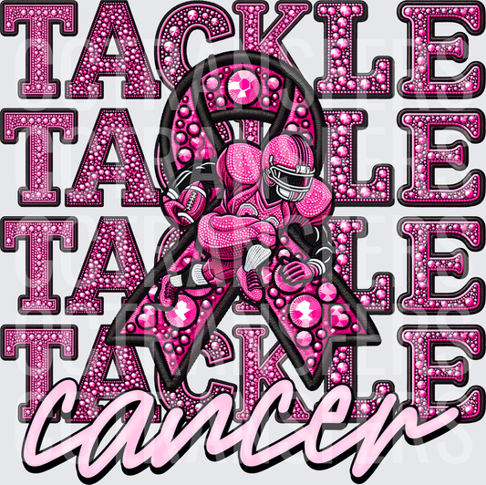 Tackle Cancer Pink Rhinestone Football Player Ribbon (DTF)