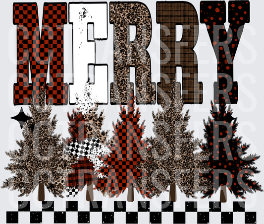 Merry Mixed Pattern Christmas Trees Checkered Leopard (DTF)