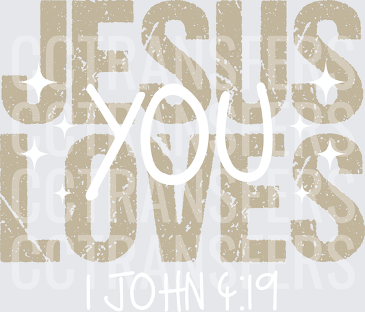 Jesus Loves Distressed Vintage Bold Text (DTF)