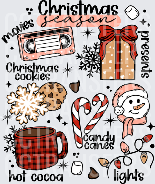 Christmas Season Movies Cookies Hot Cocoa Candy Canes Lights (DTF)