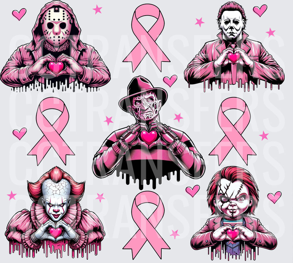 Horror Villains Pink Ribbon Heart Awareness Bundle (DTF)