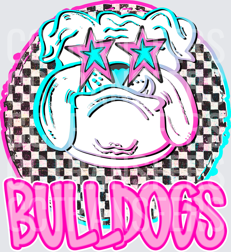 Retro Pink Bulldogs Mascot Star Sunglasses Checkered (DTF)