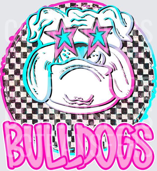 Retro Pink Bulldogs Mascot Star Sunglasses Checkered (DTF)