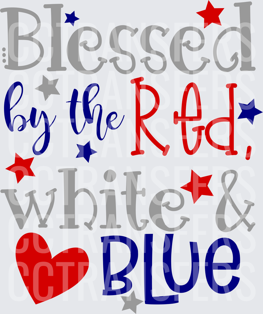 Blessed by the Red White & Blue Patriotic Stars Heart (DTF)