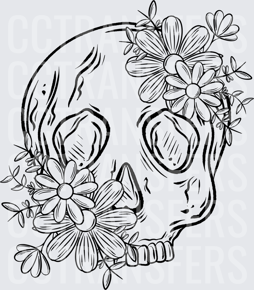 Floral Skellie Black Transfer